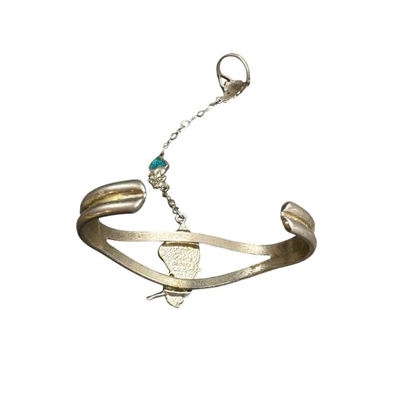 Unicorn Heart Slave Bracelet w Ring Silver Tone Crushed Turquoise Sz 6.5 EGE 90 - Picture 3 of 5